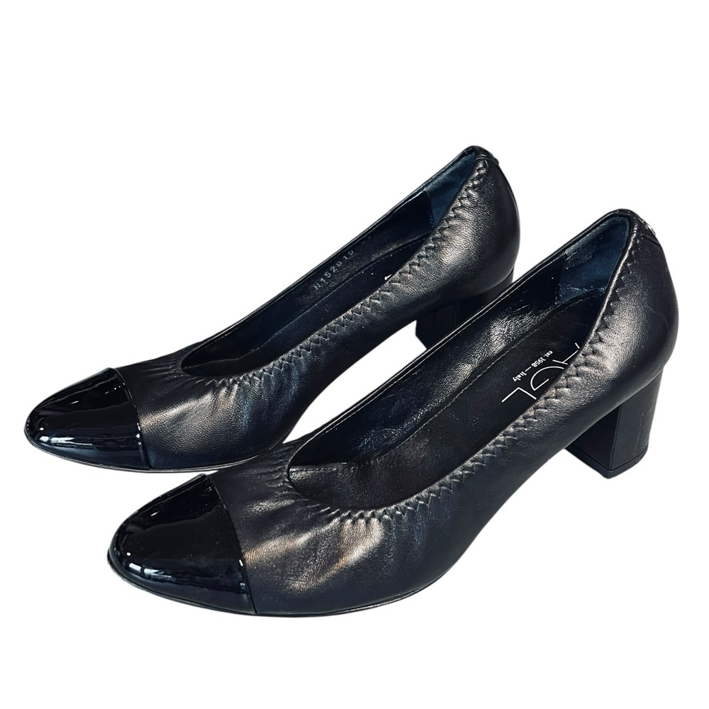 AGL Attilio Giusti Leombruni Women’s Sz 7.5 Black Leather Classic Cap Toe Pump - Picture 5 of 12